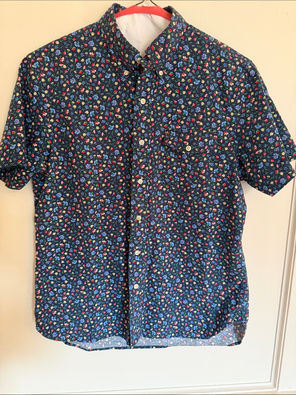Ralph Lauren Polo Mens Short Sleeve Button Down Navy Floral Shirt Sz M